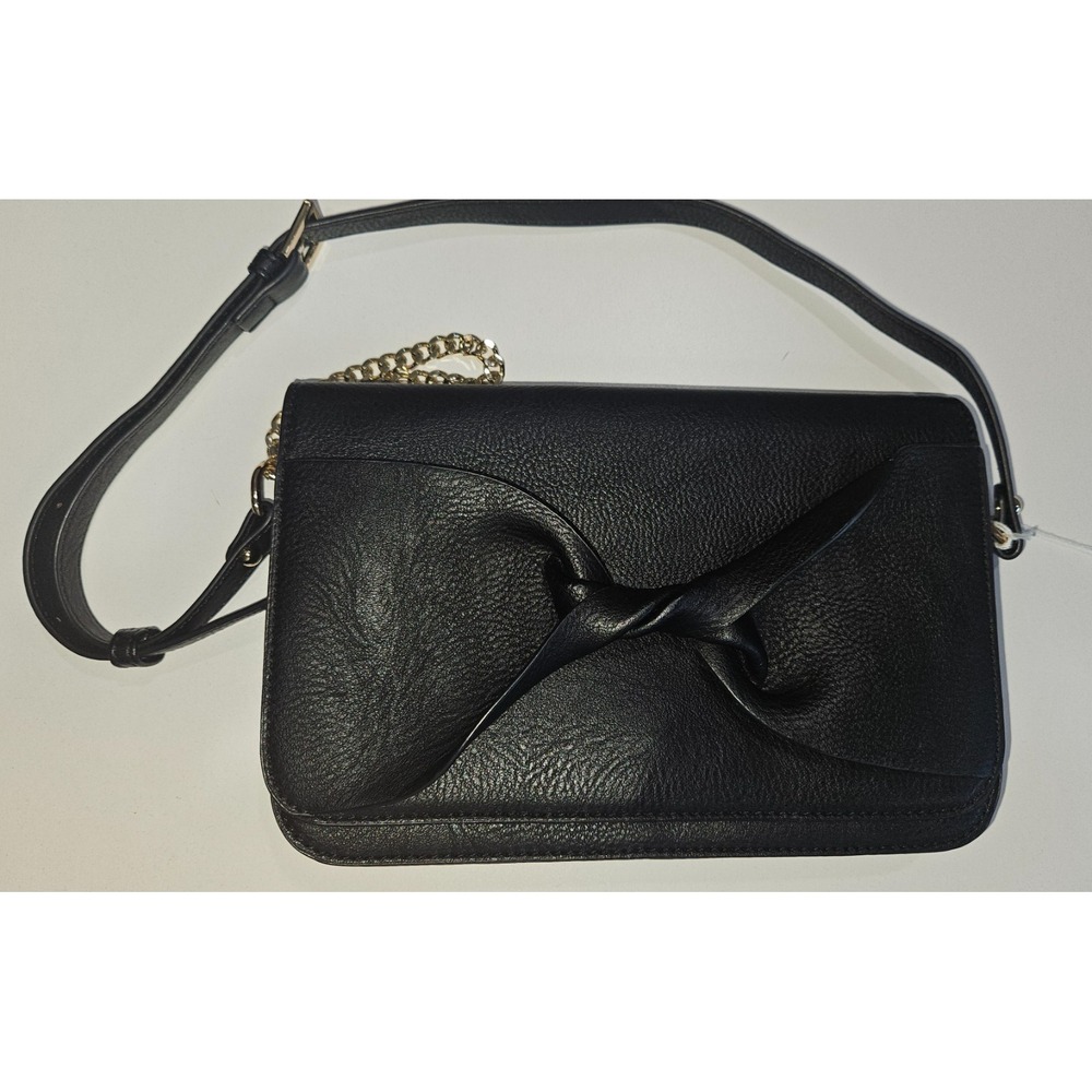 Rosemunde Black Vegan Leather Bow Crossbody Bag Silver Chain Strap Coquette